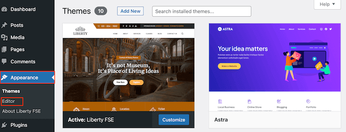 Opening the full-site editor (FSE) in WordPress 在 WordPress 中打开全站编辑器 (FSE)